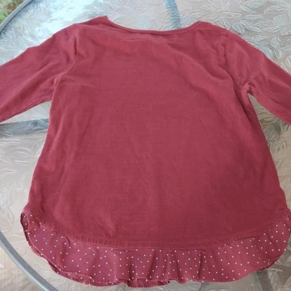 LOFT Burgundy Blouse with Polka Dot Trim - Picture 2 of 5